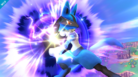 Lucario cargando una Esfera aural en Super Smash Bros. for Wii U.