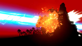 La isla siendo destruida por la Machacadora.
