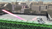 Láser Robo en su segunda etapa rebotando en el suelo en Super Smash Bros. for Wii U.