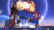 Mario junto a Ike, el cual está usando Erupción.