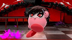 Kirby esquivando mientras dispara.