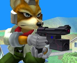Vista de cerca del Blaster en Super Smash Bros. Melee.