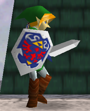 El Escudo Hylian portado por Link en Super Smash Bros.