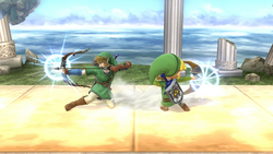 Link y Toon Link usando el Arco del héroe en Super Smash Bros. for Wii U