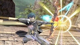 Byleth hombre utilizando a El infalible en el Puente del Monasterio de Garreg Mach.
