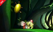 El Escarabajo de oro iridiscente junto a Olimar en el modo Smashventura.