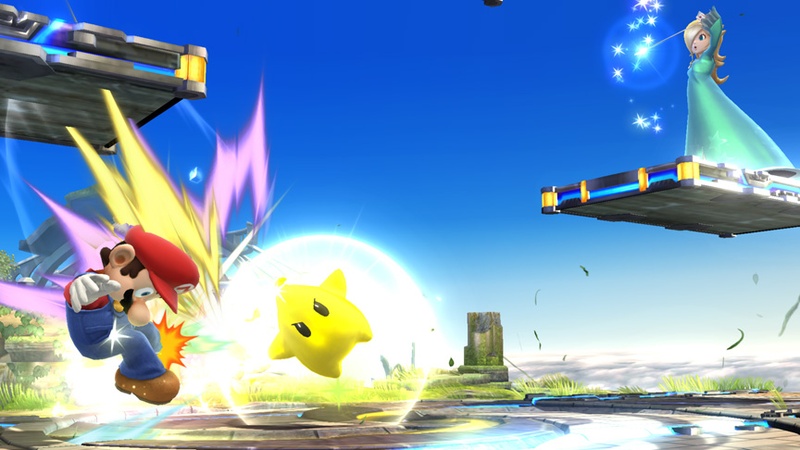 Archivo:Estela atacando a Mario con Destello SSB4 (Wii U).jpg