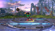 El Peleador Mii/Karateka Mii lanzando una bola de hierro en Super Smash Bros. for Wii U.