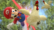 Mario siendo atacado por unos Cucos.