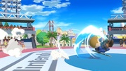 El Espadachín Mii iniciando el Asalto aéreo en Super Smash Bros. Ultimate.