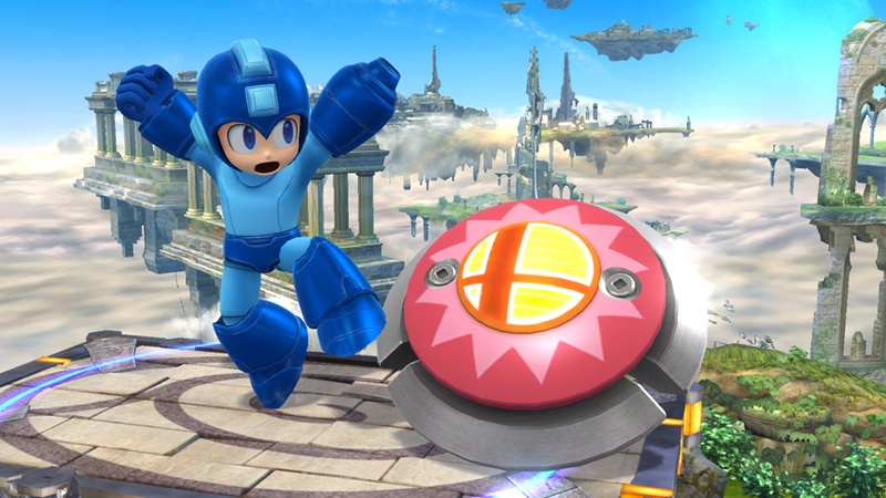 Archivo:Mega Man junto a un Bumper en el Campo de Batalla SSB4 (Wii U).jpg