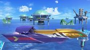 El Falcon Flyer en el escenario, como aparece en Super Smash Bros. Ultimate.