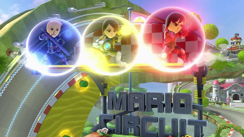 Archivo:Luchadores Mii en el Circuito Mario (Wii U) SSBU.jpg