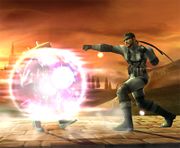 Samus Zero utilizando su escudo en Super Smash Bros. Brawl.