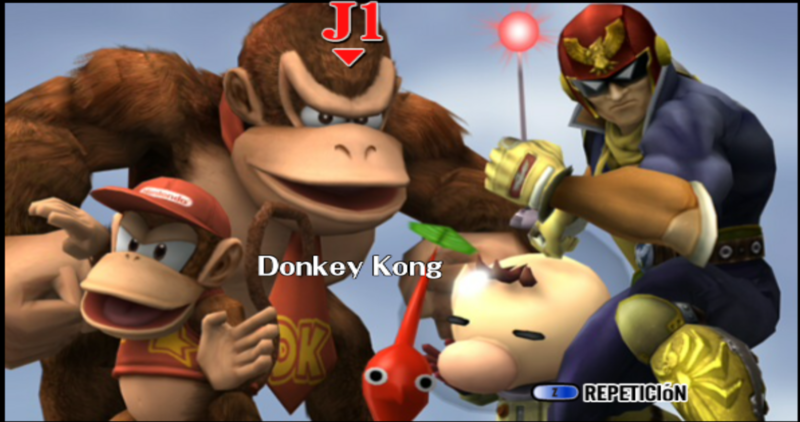 Archivo:Donkey Kong Capitan Falcon Olimar y Diddy Kong seleccion Exteriores de las ruinas antiguas ESE SSBB.png