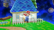 Mario realizando su ataque aéreo hacia abajo en Super Smash Bros. for Wii U.