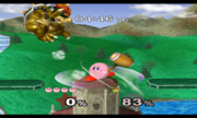 Kirby usando Martillo en el suelo en Super Smash Bros. Melee.