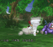 Angelo usando Minitornado en Dragon Quest VIII: El Periplo del Rey Maldito.