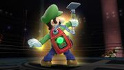 Luigi a punto de usar la Succionaentes 5000 en Super Smash Bros. for Wii U.