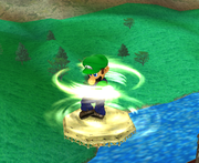 Luigi usando Ciclón Luigi en Super Smash Bros. Melee.