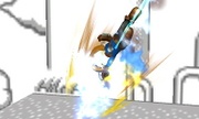 Espadachín Mii usando el ataque en el aire en Super Smash Bros. for Nintendo 3DS.