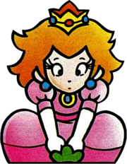 Art oficial de la Princesa Peach sacando una Verdura en Super Mario Bros. 2.