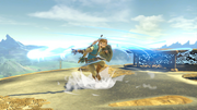 Link usando Ataque giratorio/Ataque circular en tierra en Super Smash Bros. Ultimate.
