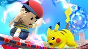 Ness y Pikachu en uno de los cables del escenario en Super Smash Bros. for Wii U.