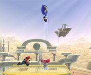 Sonic usando el Salto de muelle en tierra en Super Smash Bros. Brawl.