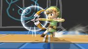 Toon Link con el Arco cargado en Super Smash Bros. Brawl.