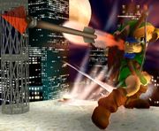Young Link usando la flecha de fuego en Super Smash Bros. Melee.
