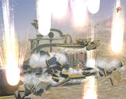 Tormenta estelar PSI destruyendo el escenario Reino del Cielo en Super Smash Bros. Brawl.