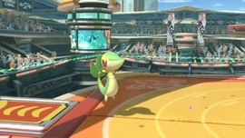 Snivy en el escenario Estadio resorte/Estadio muelle.