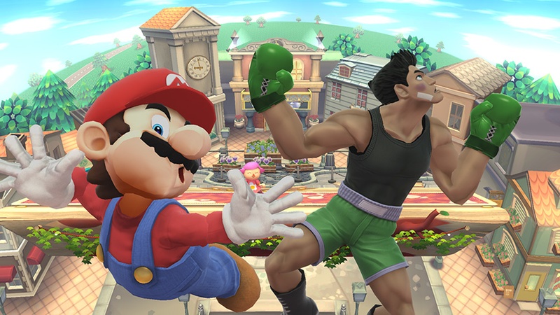 Archivo:Mario y Little Mac recibiendo un K.O. de pantalla SSB4 (Wii U).jpg