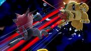 Zoroark atacando a Bowser con Golpes Furia en Super Smash Bros. for Wii U.