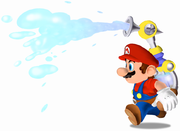 Art oficial de Mario usando el F.L.U.D.D./ACUAC en Super Mario Sunshine.
