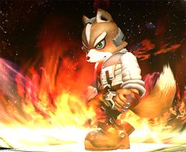 Fox preparando el Fox de fuego en Super Smash Bros. Brawl.