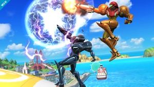 Samus oscura atacando junto a Samus SSB4 (Wii U).jpg