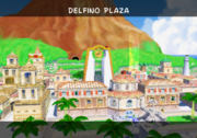 Vista de la Ciudad Delfino en Super Mario Sunshine.
