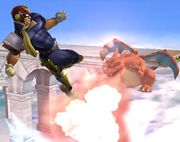 La explosión resultante al agarrar al oponente en Super Smash Bros. Brawl.