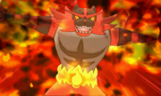 Un Incineroar usando Hiperplancha Oscura en Pokémon Sol y Pokémon Luna.
