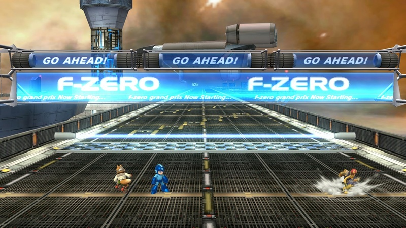 Archivo:Fox, Megaman y Captain Falcon en Port Aero Dive SSB4 (Wii U).jpg