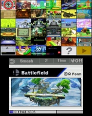 Pantalla de selección de escenarios del modo Multijugador SSB4-3DS.jpg