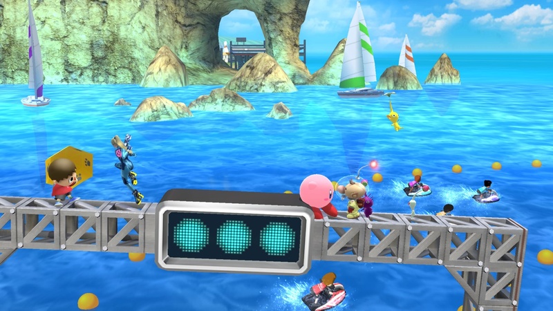 Archivo:Aldeano, Samus Zero, Kirby y Olimar en Islas Wuhu SSB4 (Wii U).jpg