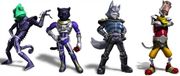 La segunda encarnación del equipo Star Wolf, como aparecen en Star Fox: Assault.
