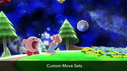 Kirby arrojando ráfagas frías con Aliento de hielo/Aliento gélido (variación de Tragar).