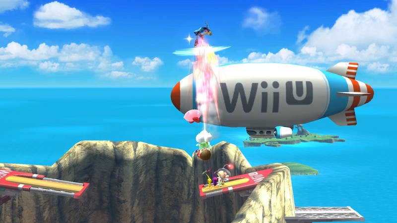 Archivo:Kirby, Olimar, Samus Zero y Aldeano en las Islas Wuhu SSB4 (Wii U).jpg