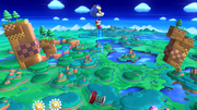 Usando el Salto del resorte/Salto del muelle en el aire en Super Smash Bros. for Wii U.