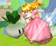 Peach lanzando una verdura en Super Smash Bros. Melee.