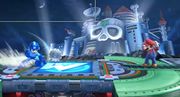Mega Man lanzando la Hoja de metal hacia adelante en Super Smash Bros. for Wii U.